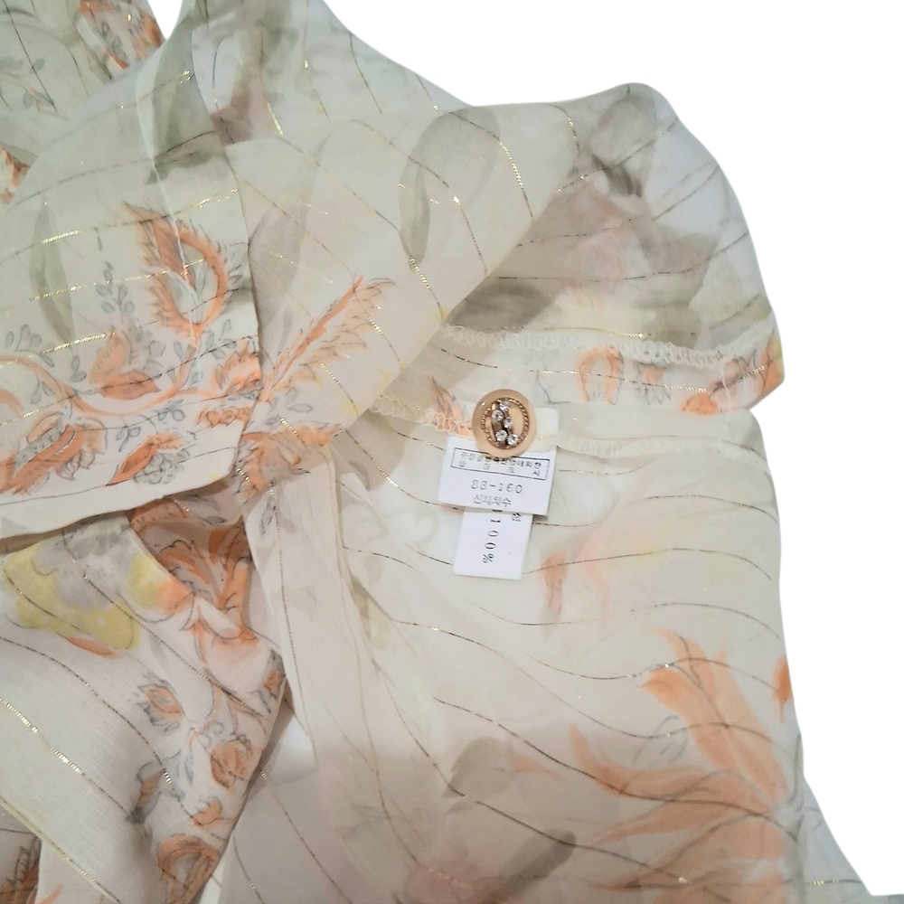 Vintage EUC Womens FINALE Sz. M Off-white/Orange Floral Long Sleeve Sheer Blouse - Picture 13 of 13